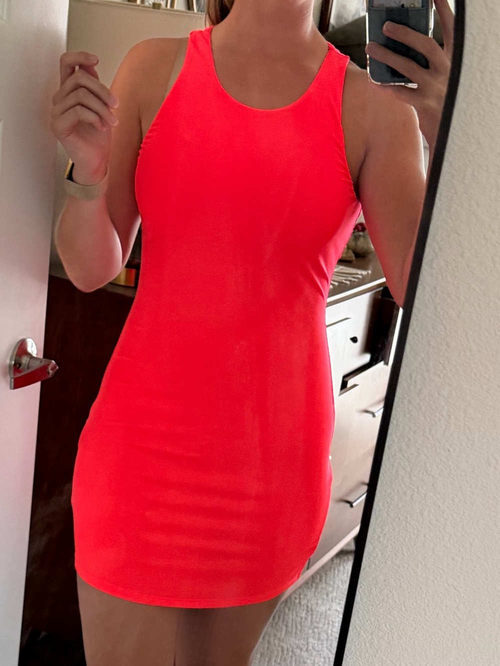h:ours Neon Coral Racerback Bodycon Dress